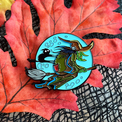 Frightful Folklore Flying Witch Enamel Pin - Dystopian Designs